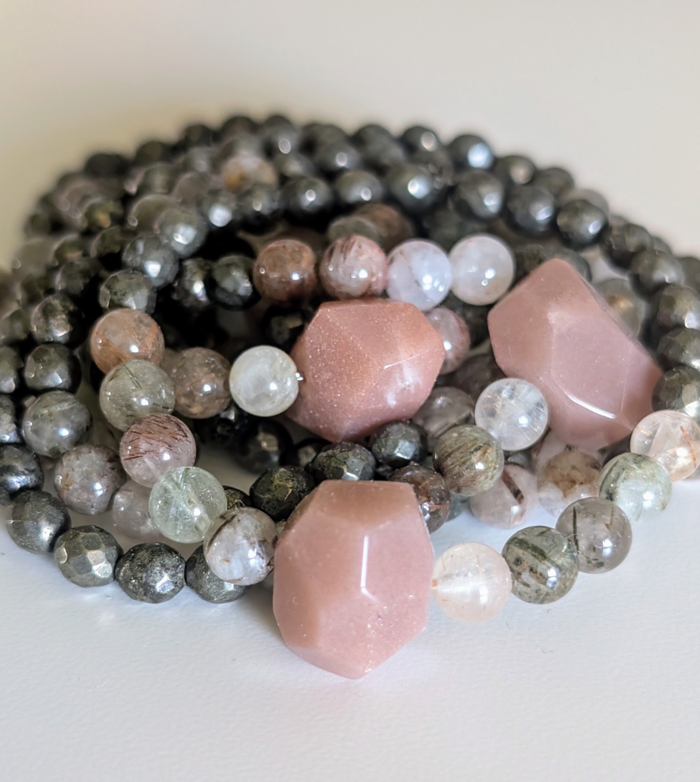 Sunstone Bracelet Size 6.25 Mixed Rutile & Pyrite 6mm Beads Matching Set of 2