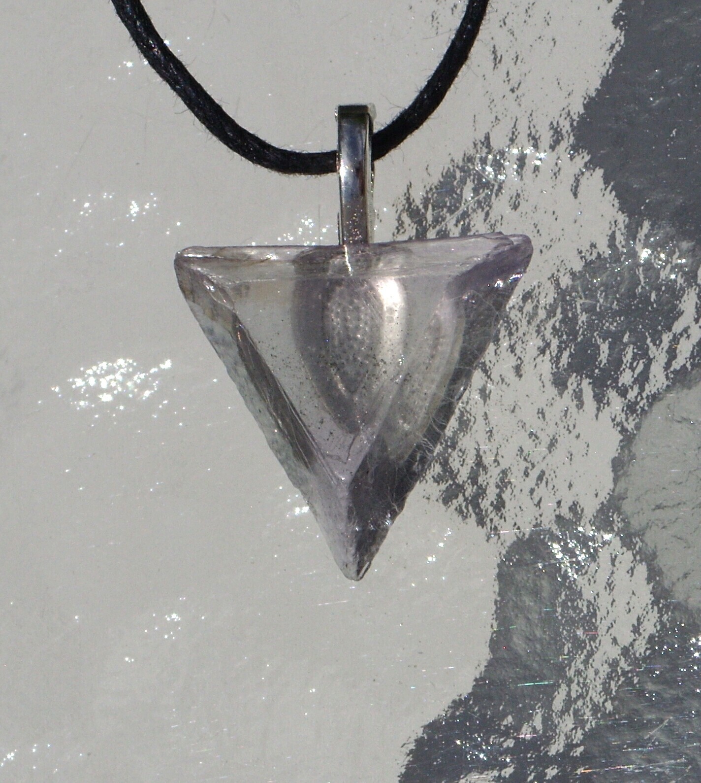 Purple Clear Fluorite Raw Rough Triangle Free Form Crystal Pendant Necklace