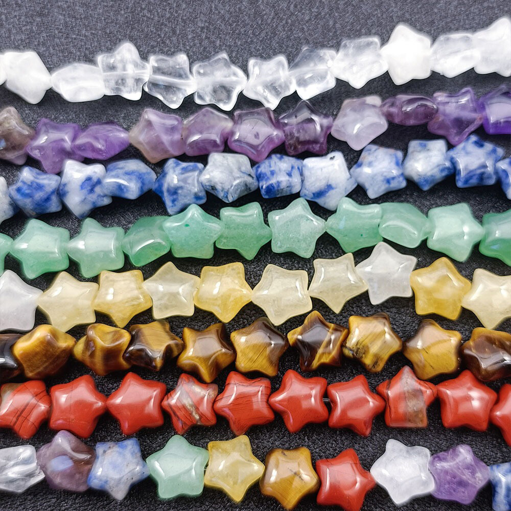 21pcs/Set 10mm Natural Crystal Pentagram Star Loose Beads Gemstone Jewelry DIY