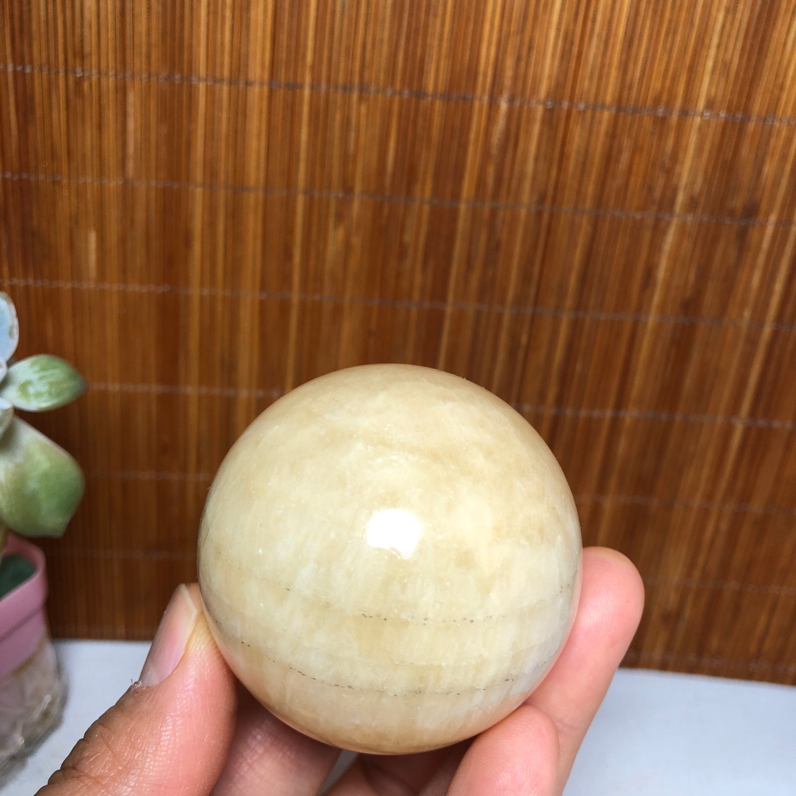 50mm Natural polished Yellow Gream Jade Semi-precious Ball sphere 195g A2020