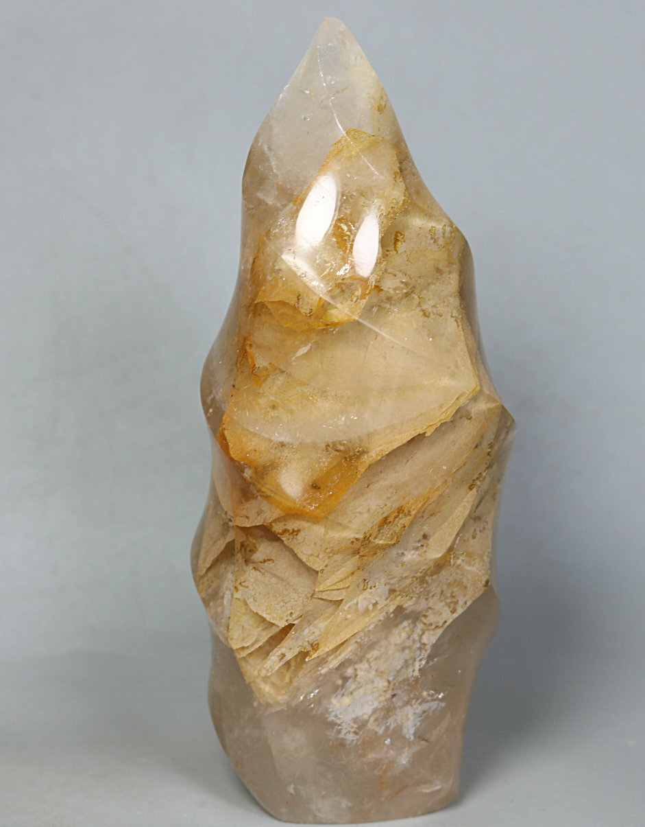 0.88lb Natural Yellow FIRE QUARTZ Hematoid Crystal Polished Stone Flame Statue