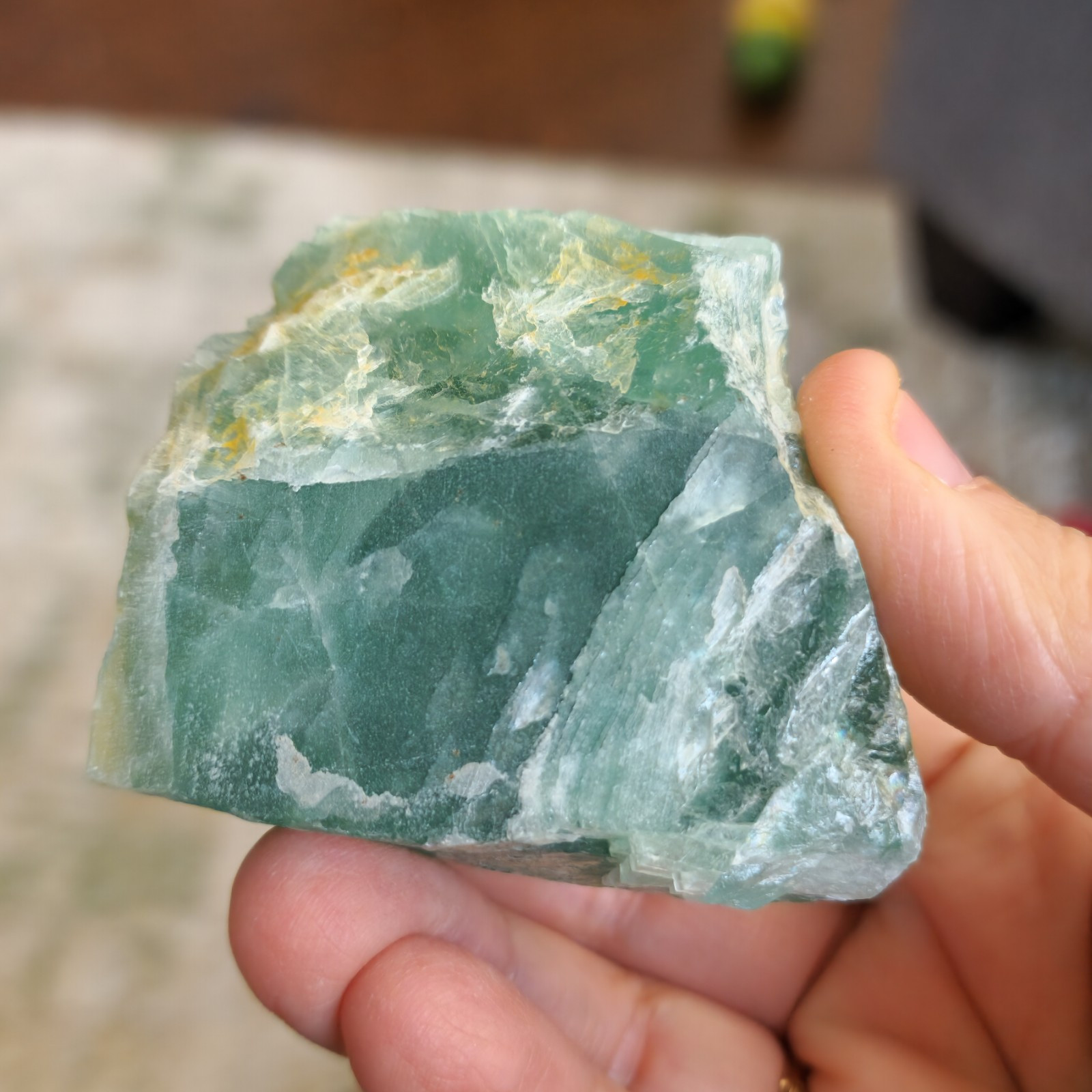 Green Fluorite Crystal Fat Point Polished and Rough 228 Grams