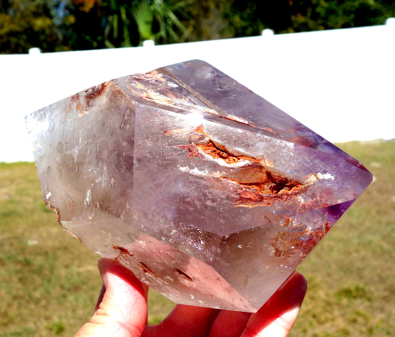 Amethyst Elestial ENHYDRO Water Bubble a RED CLAY Quartz Crystal Point For Sale