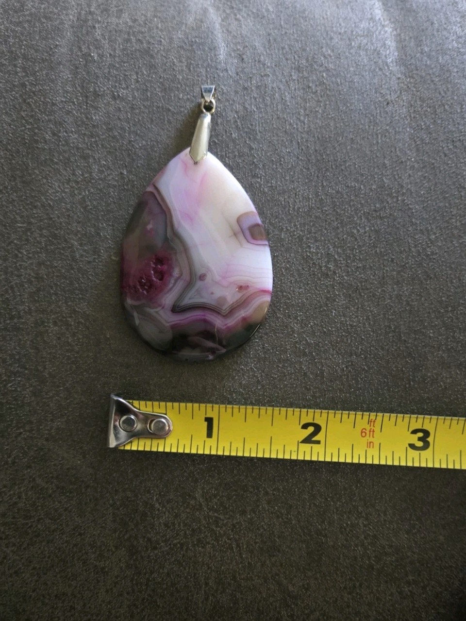 Agate Stone Pendant, Large, Pink and White Polished
