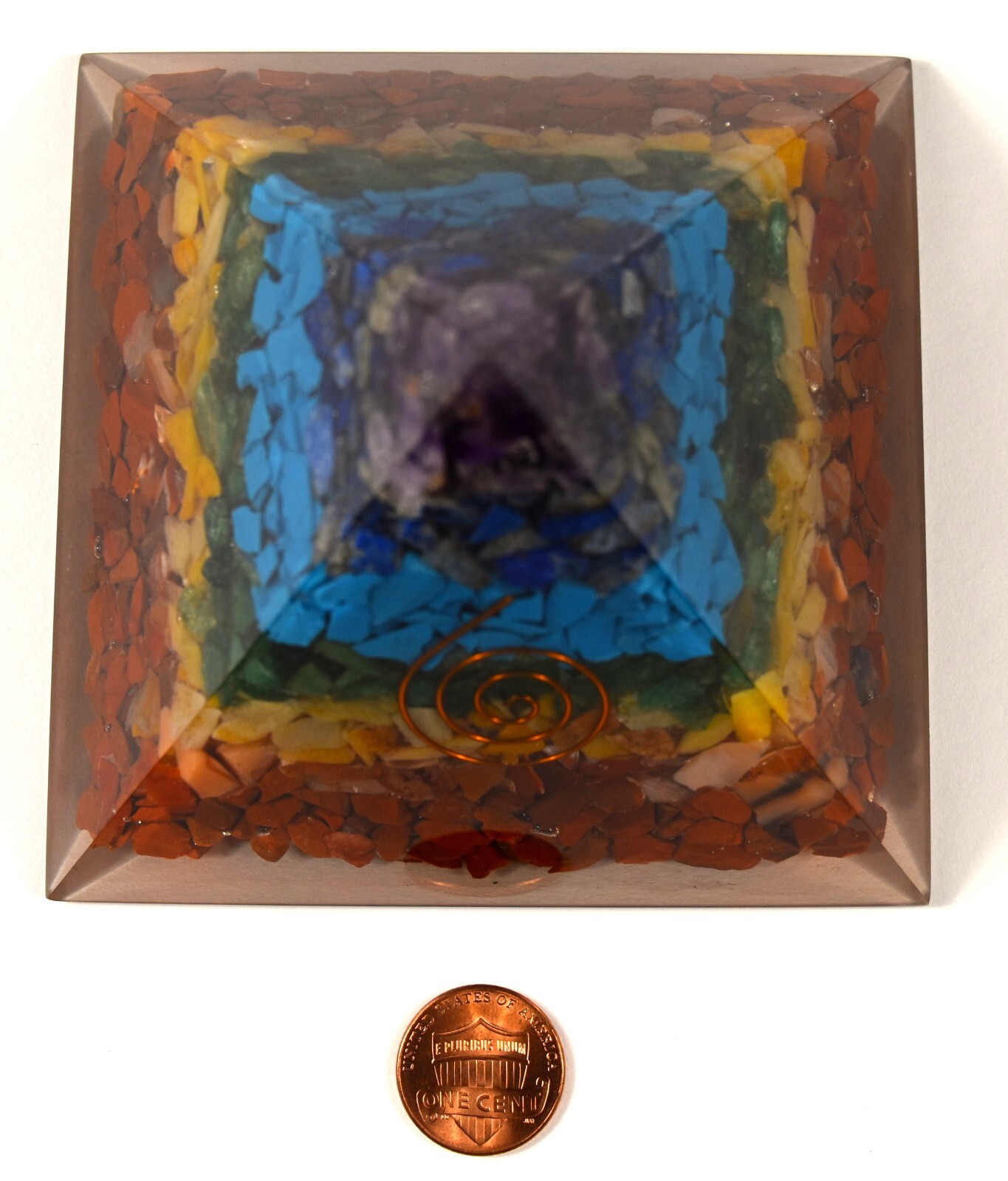 Huge 98mm 7 Chakra Orgonite Orgone Pyramid Energy Reiki Charged Heal Generator