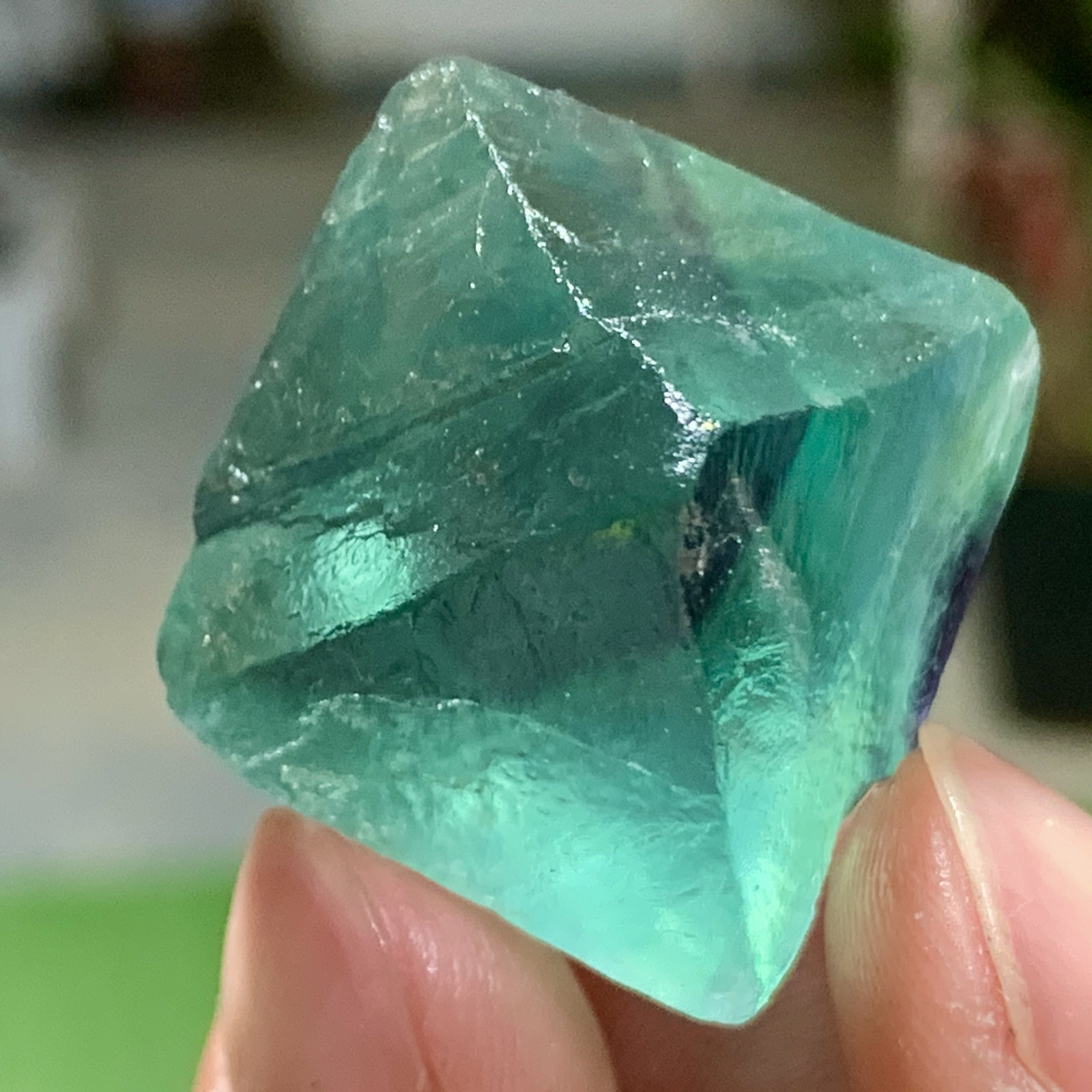 23G Rare transparent blue green fluorite cubic mineral crystal sample/China