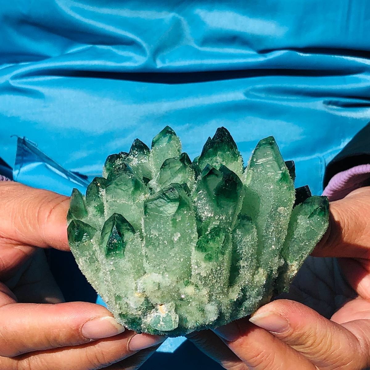 4Pcs 3.78LB New find green Phantom Quartz Crystal Cluster mineral samples heals