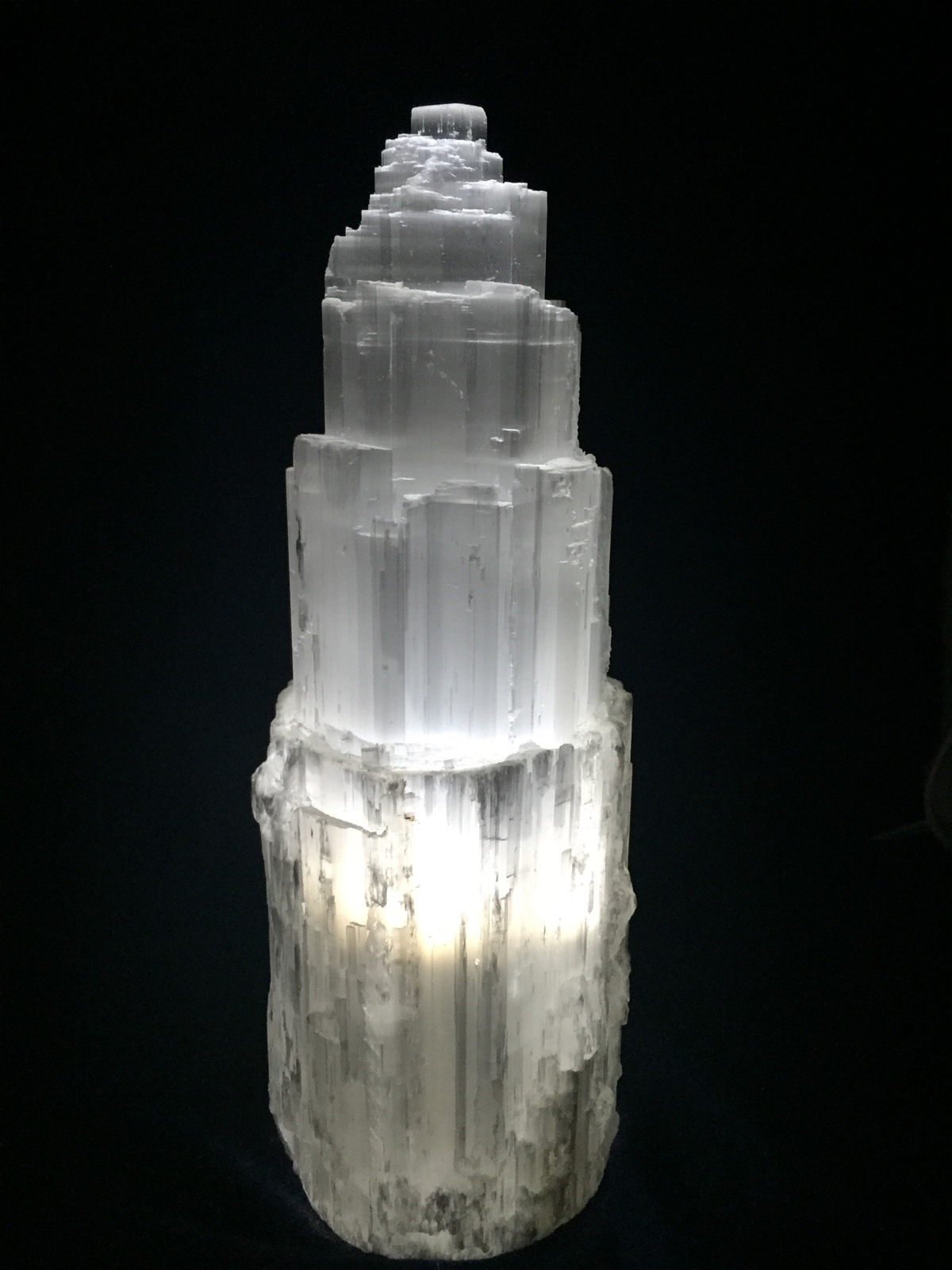 10″ Large Selenite Lamp With Cord White LED Crystal Lamp Selenite Tower Lamp.