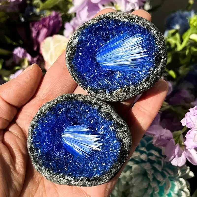 Natural Raw Blue Copper Ore Magnetite Goethite Mineral Cluster Geode Specimens