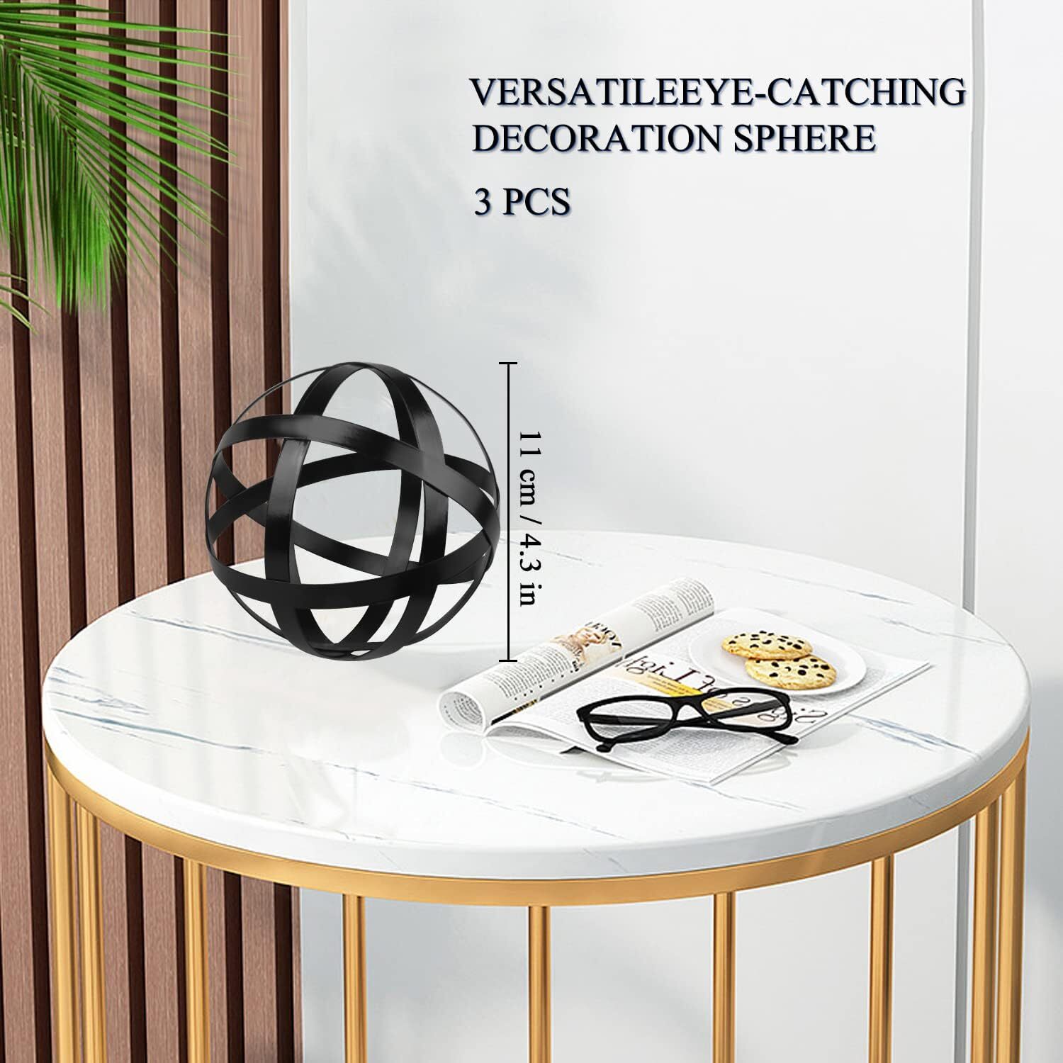 Black Decorative Sphere Set of 3 – Metal Ball Decoration – Band