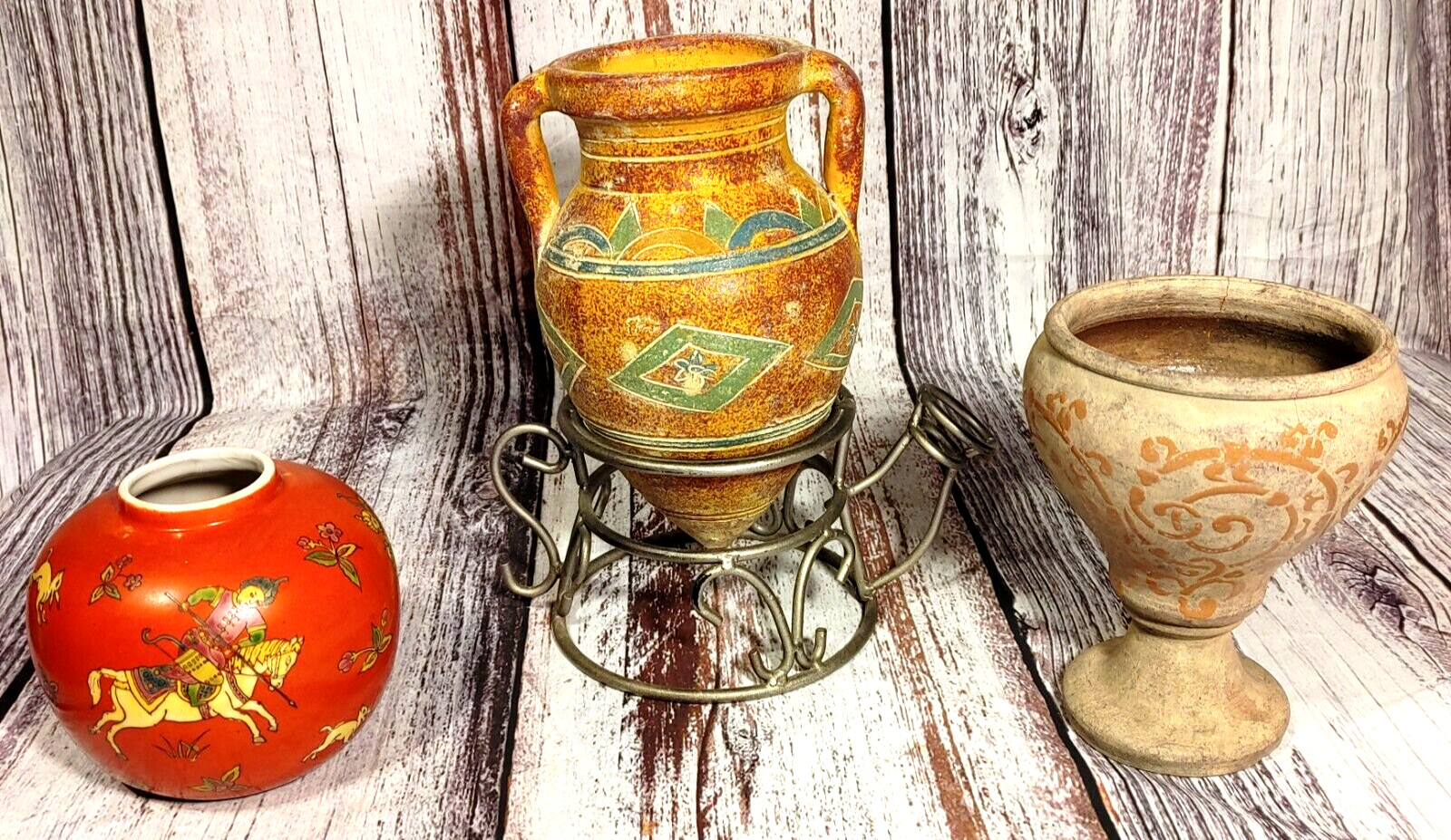 Pottery from 3 Different Cultures, SW Mexico, Philippines and Japanese. W/Stand.