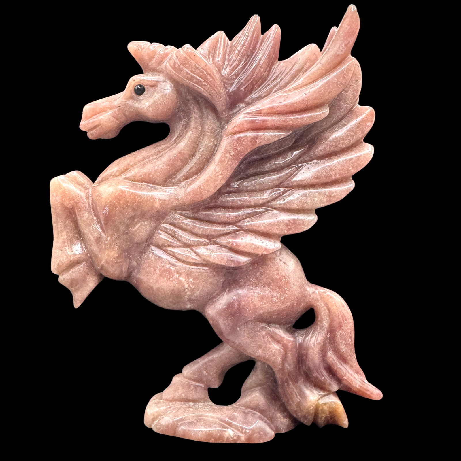 Hand Carved Natural Strawberry Quartz Pegacorn, Symbol of Pure Heart & Elevated