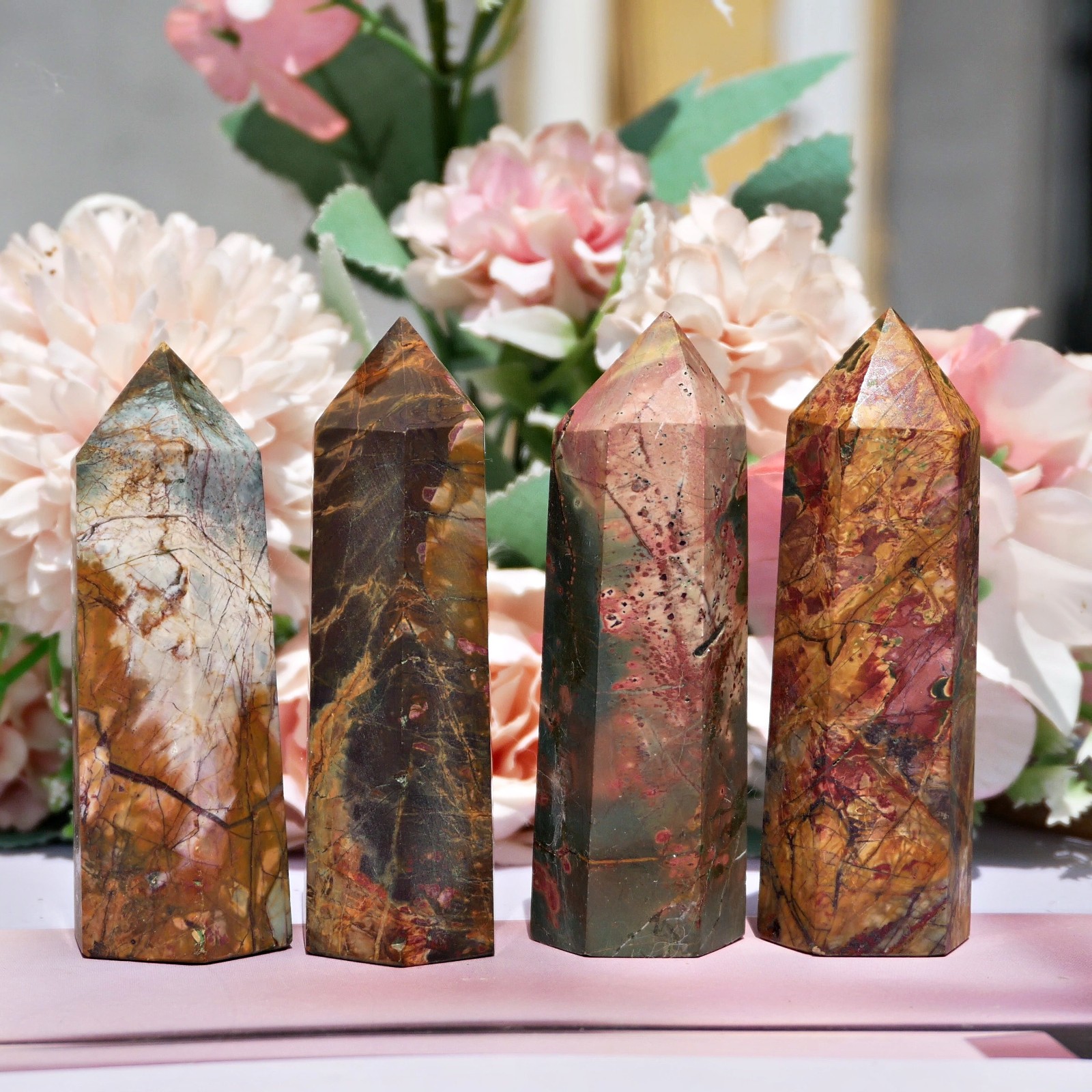Red Creek Jasper Obelisk Crystal Point 7cm Abstract Art Stone Wand Desk Decor 1P