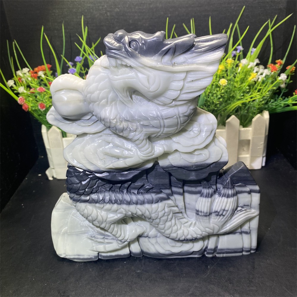 5.2LB 7.7″ Natural A+Taiji Jade Chinese Dragon Crystal Reiki Carving Heal Decor