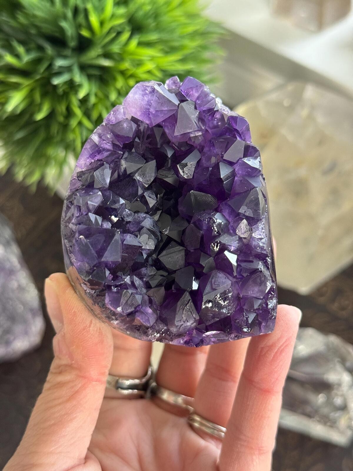 Amethyst Crystal Cluster Geode Dark Purple Standing Cut Base Mineral Specimen 33