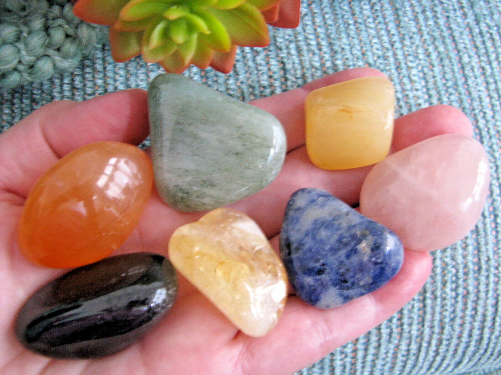 NEW LARGE CHAKRA CRYSTAL HEALING TUMBLED NATURAL GEMSTONE SET OF 7