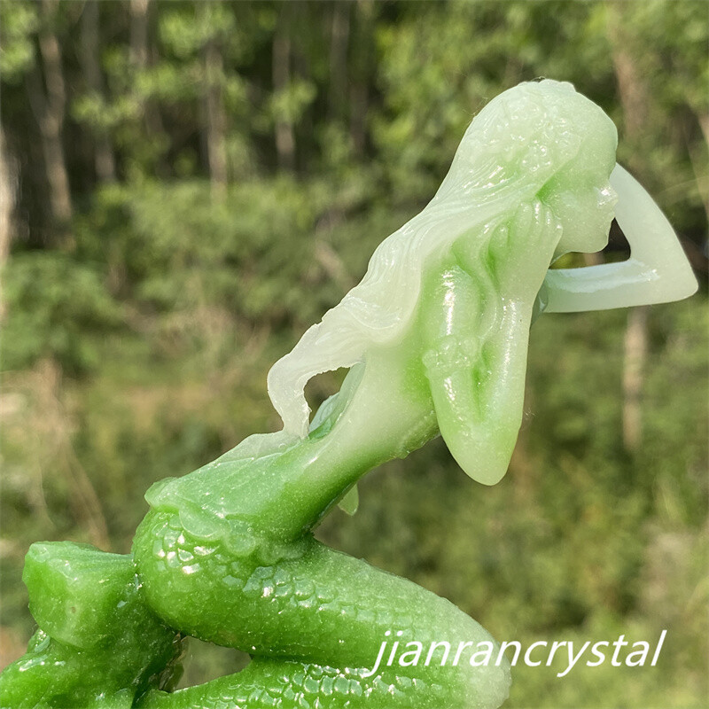 4″ Green Luminous Stone Quartz Hand Carved Mermaid Crystal Skull Reiki Healing