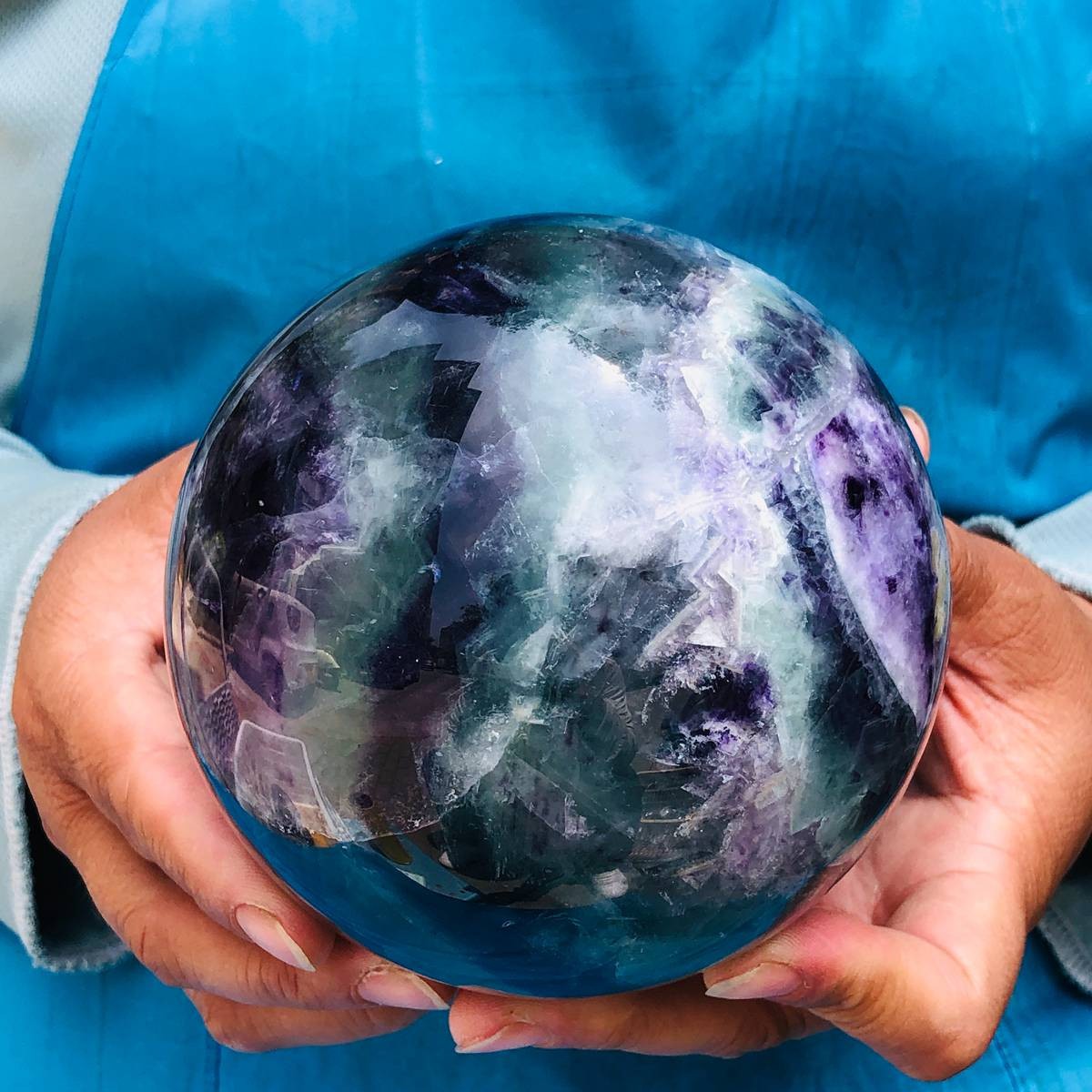 4.92LB Natural rainbow fluorite sphere quartz crystal polished ball healing