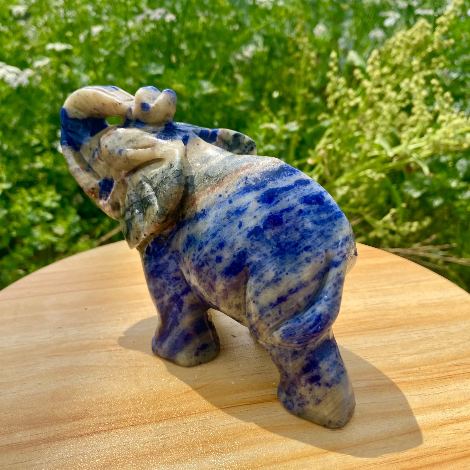 1.9LB Natural lapis lazuli quartz carving elephant spiritual healing