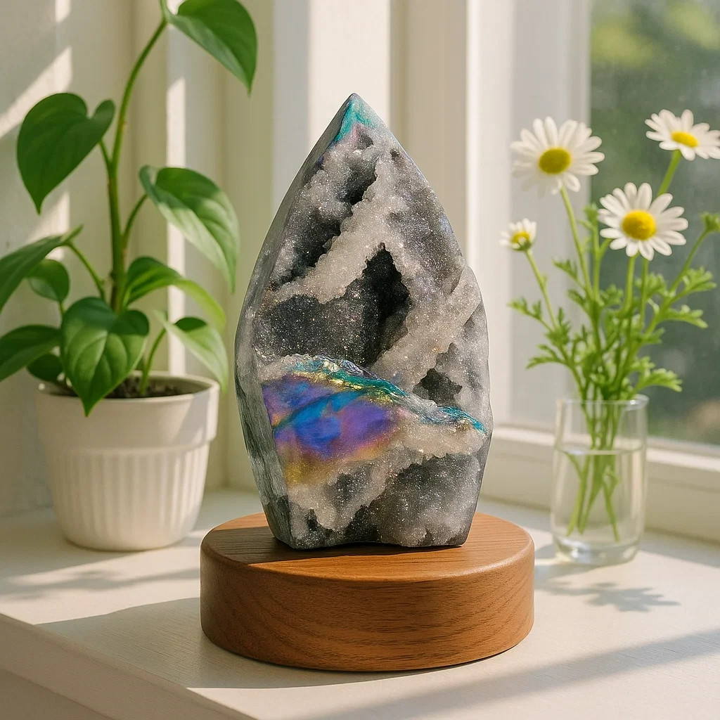 Rainbow Angel Aura Sphalerite Flame Tower Titanium Crystal Healing Specimen Gift