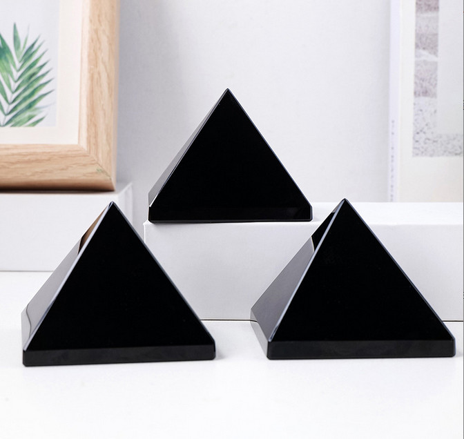 1pc Natural Obsidian Quartz Pyramid Chakra Healing Crystal Energy Tower decor