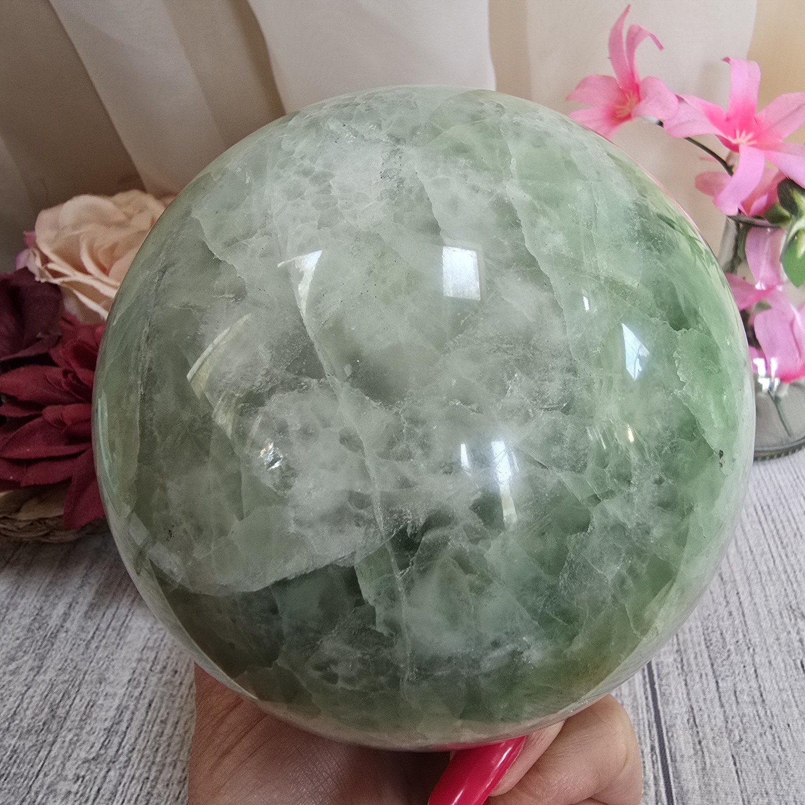 114mm Unique Rainbow Fluorite Green Crystal Sphere Orb (79)