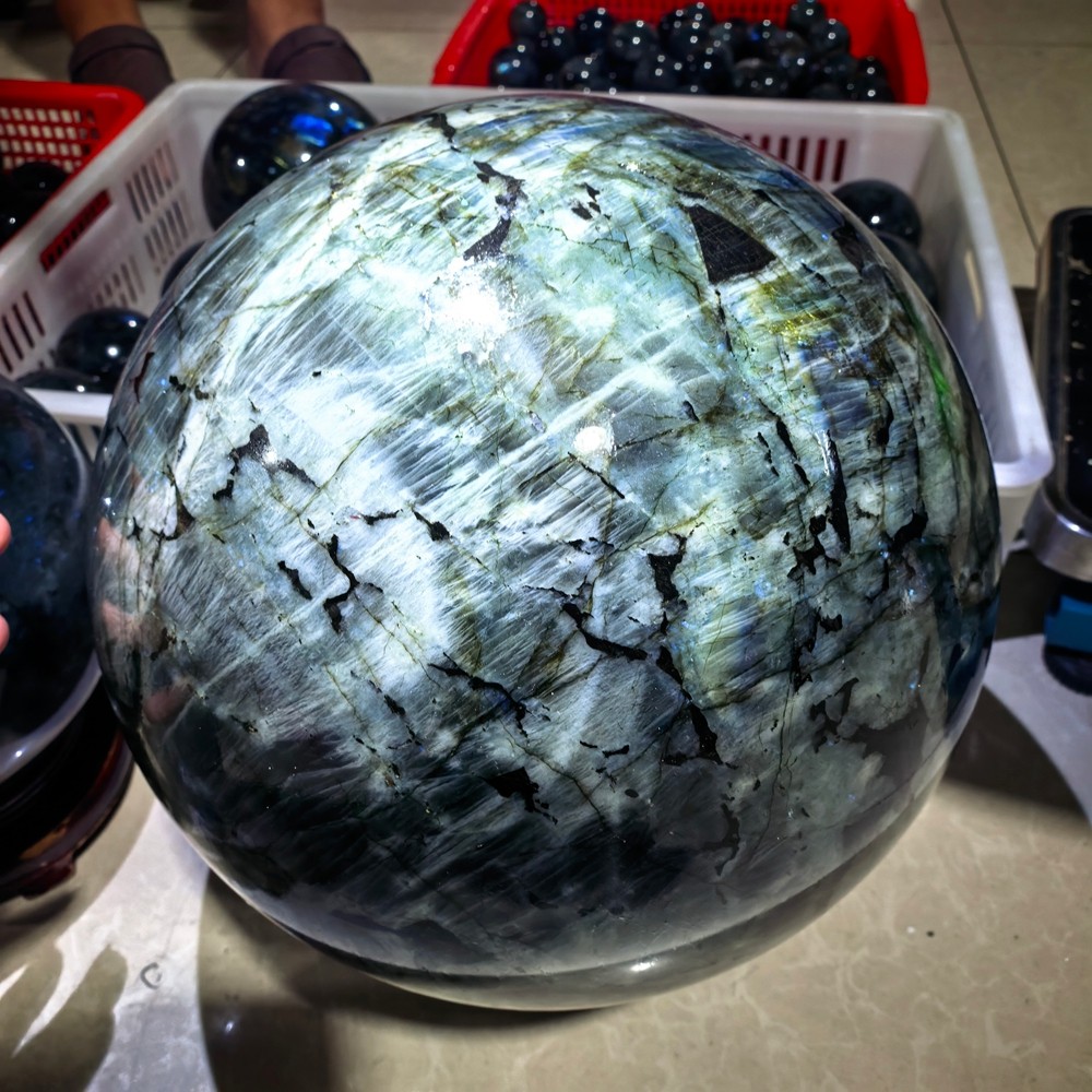 73.7LB Large Top Natural labradorite Quartz Sphere Carved Crystal Ball Healing