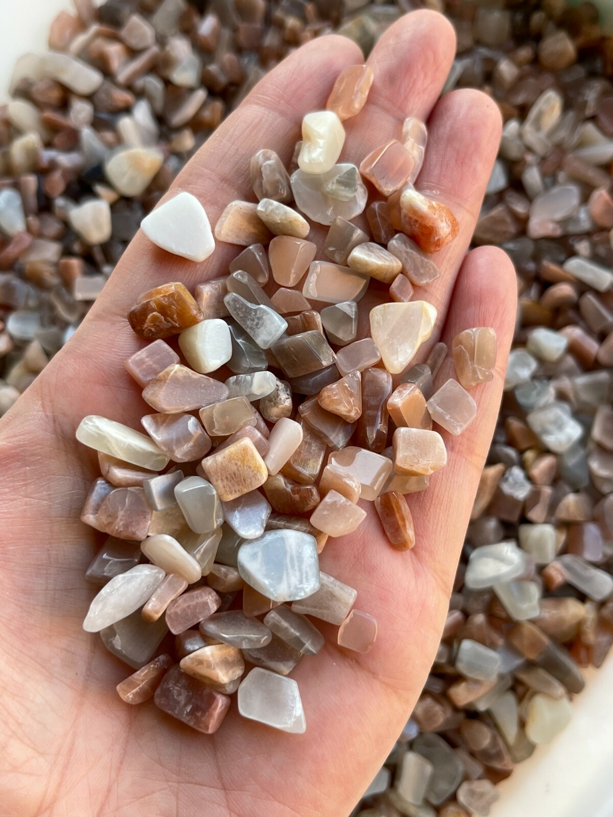 Grade A++ Multi Peach Moonstone Tumbled Gemstone Chips 4-15mm,Wholesale Bulk Lot
