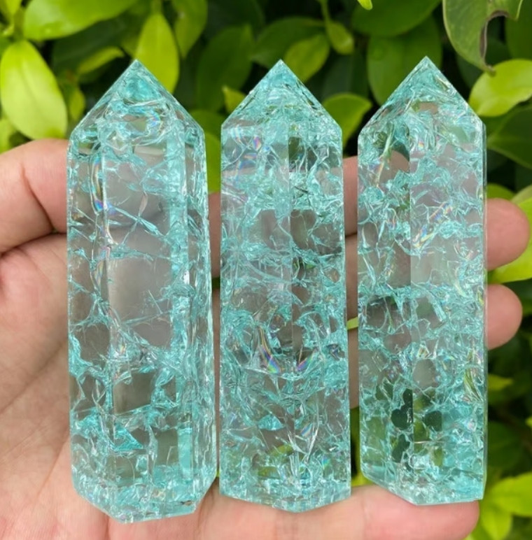 1lb Wholesale Lot Blue Crackle Tower Point Clear Gemstone Glass Crystal Decor