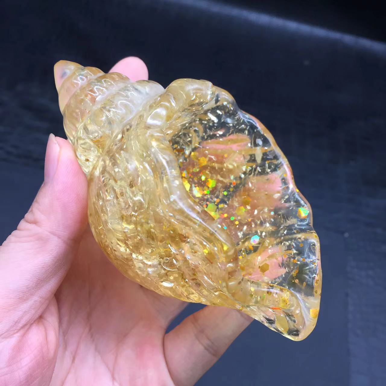 Natural Citrine Quartz Crystal Resin Conch Bowl Healing Decoration Reiki 1Pc