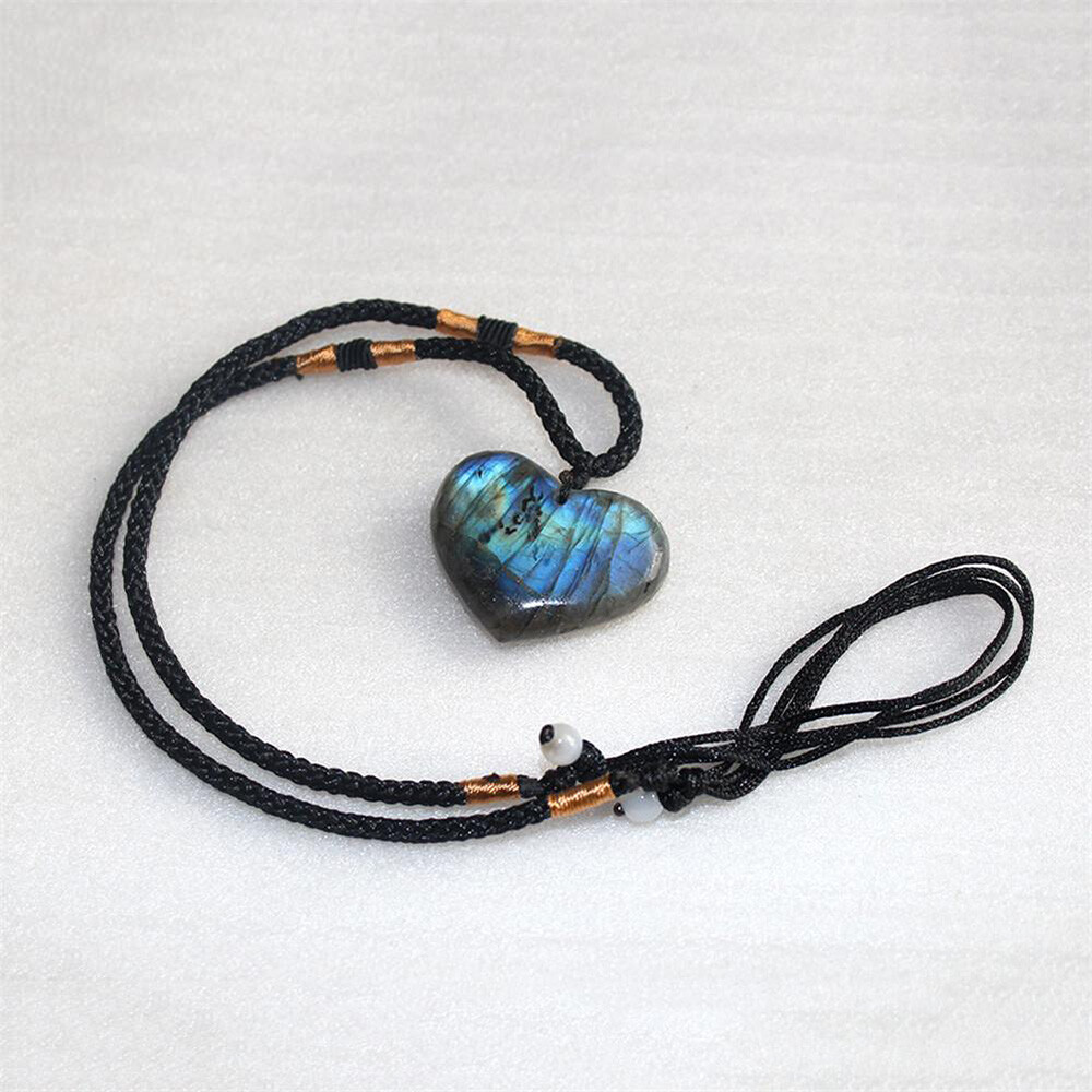 Natural Heart Pendant Labradorite Necklace Gem Moonstone Stone Crystal EOB