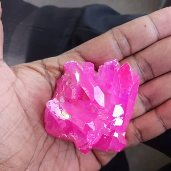 Titanium Angel Aura Quartz Geode Specimen Pink Crystal Cluster Desk Decor Gift