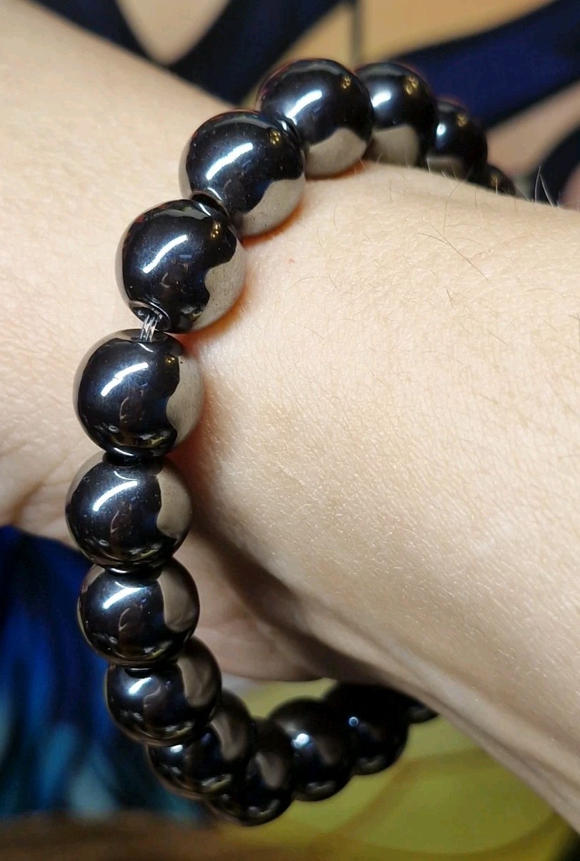 Hematite Crystal Bracelet 10mm Genuine Bead Stretch Fit 20cm 1pc Protection