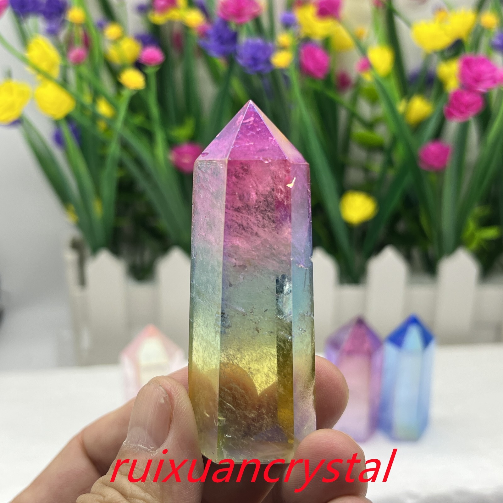 5pcs Natural mix color Titanium Rainbow Quartz Obelisk Wand Crystal Tower Point