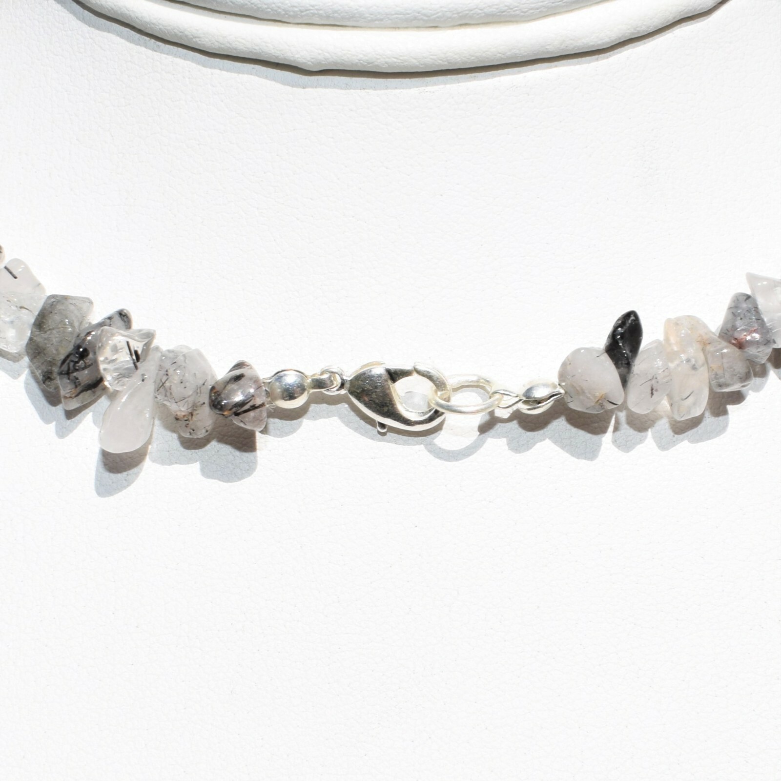 CHARGED 18″ Black Tourmalinated Rutile Quartz Crystal Necklace + Selenite Heart