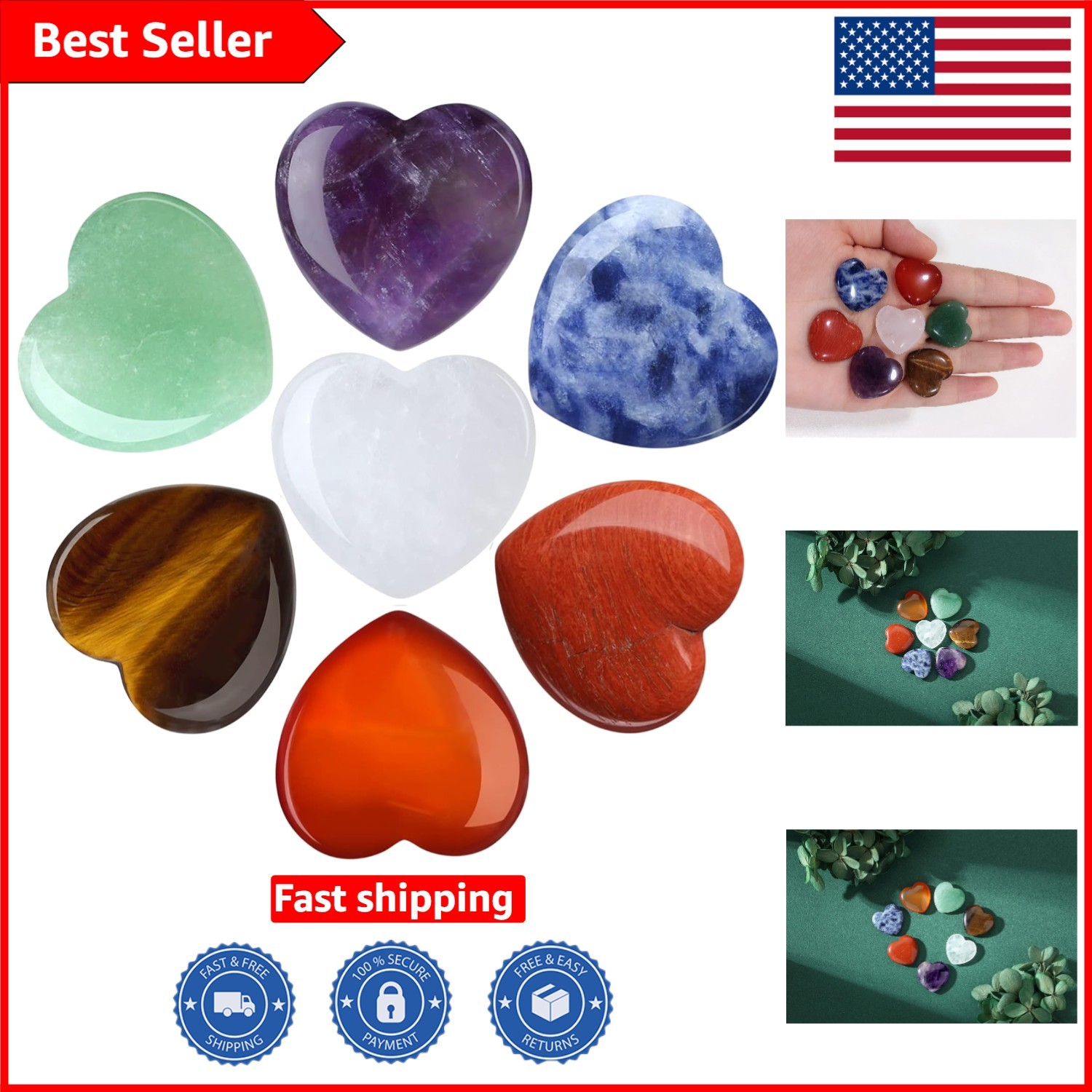 7 Chakra Heart Healing Crystals Set in Gift Box – 0.8 Inch Love Stones