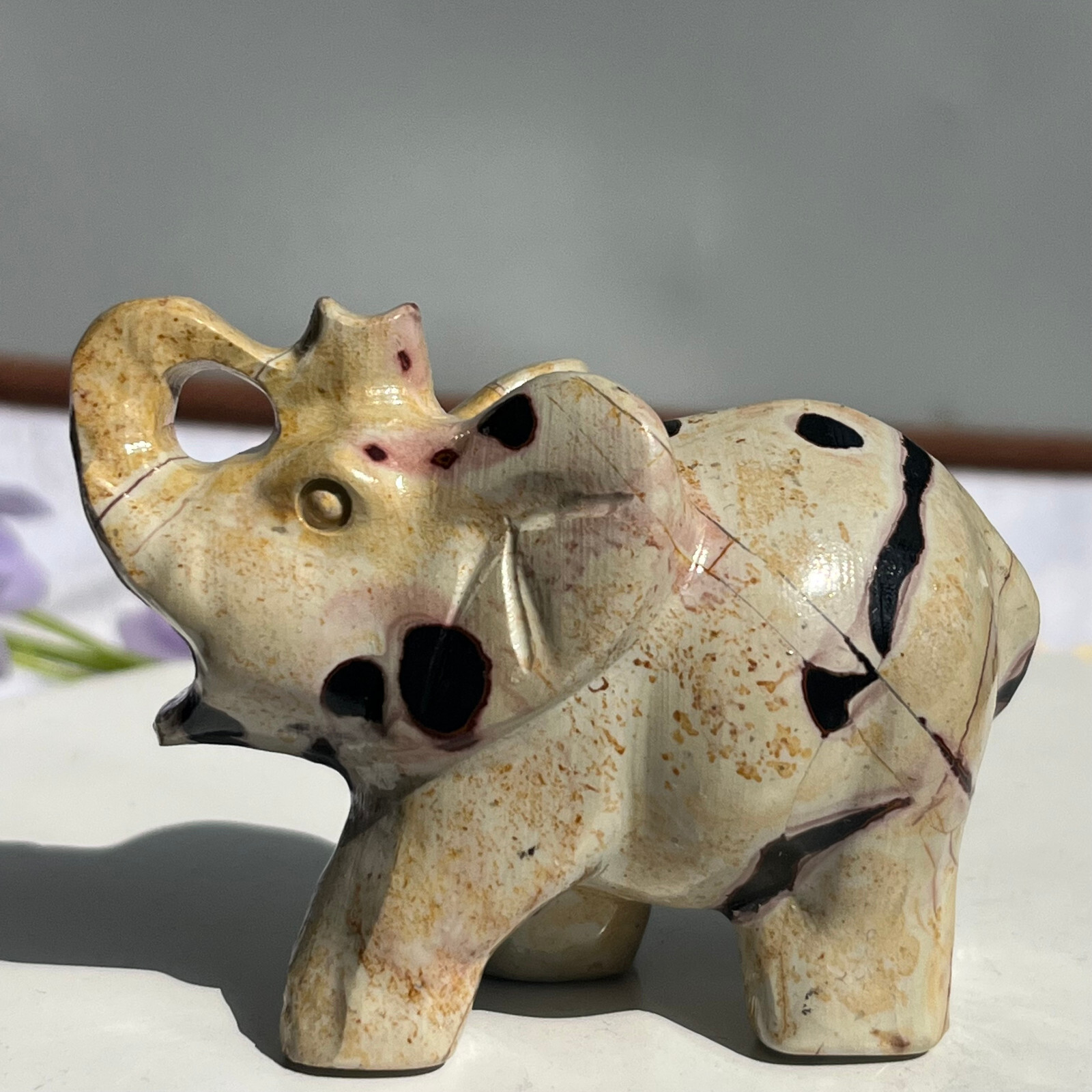 Natural Traditional Chinese painting of Elephant Carved Quartz Crystal Healing