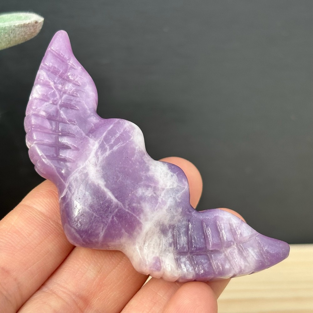 Natural Lepidolite Love Wings Skull Carved Quartz Crystal Skull Reiki Healing