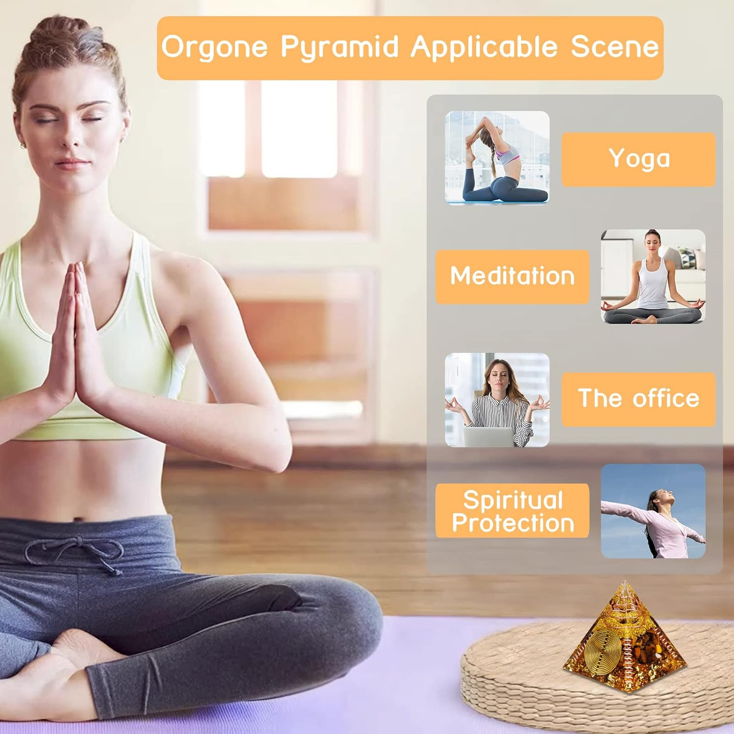 Orgone Pyramid, Small Healing Crystals Pyramid with Tiger’S Eye Stones, Orgonite