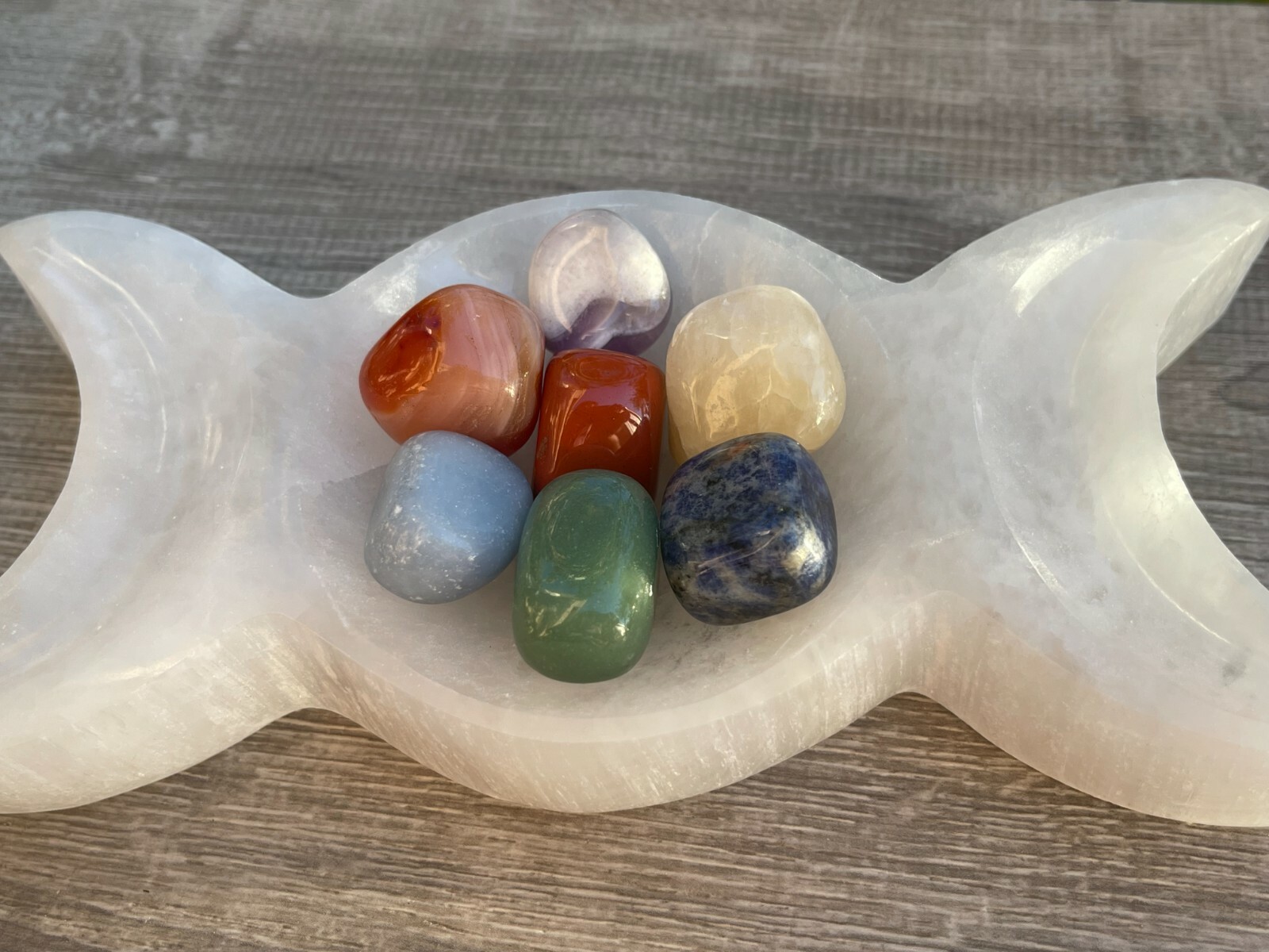 Chakra Genuine Tumbled Stone Set 7 With Chakra Print Cotton Bag, Wholesale Bulk