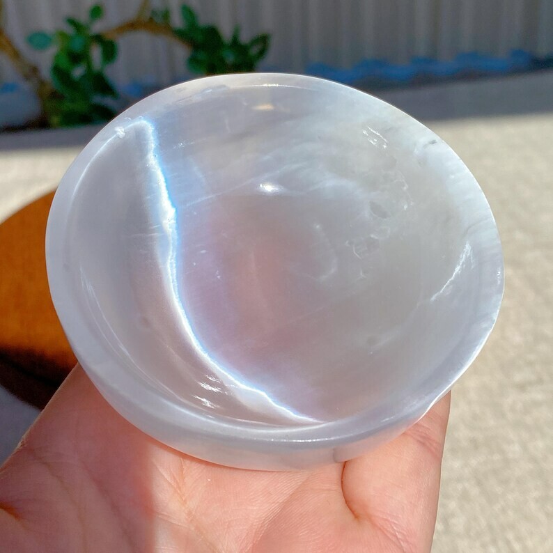 Selenite Polished Charging Healing Cleansing Degaussing Dish Offering Bowl 7-8cm