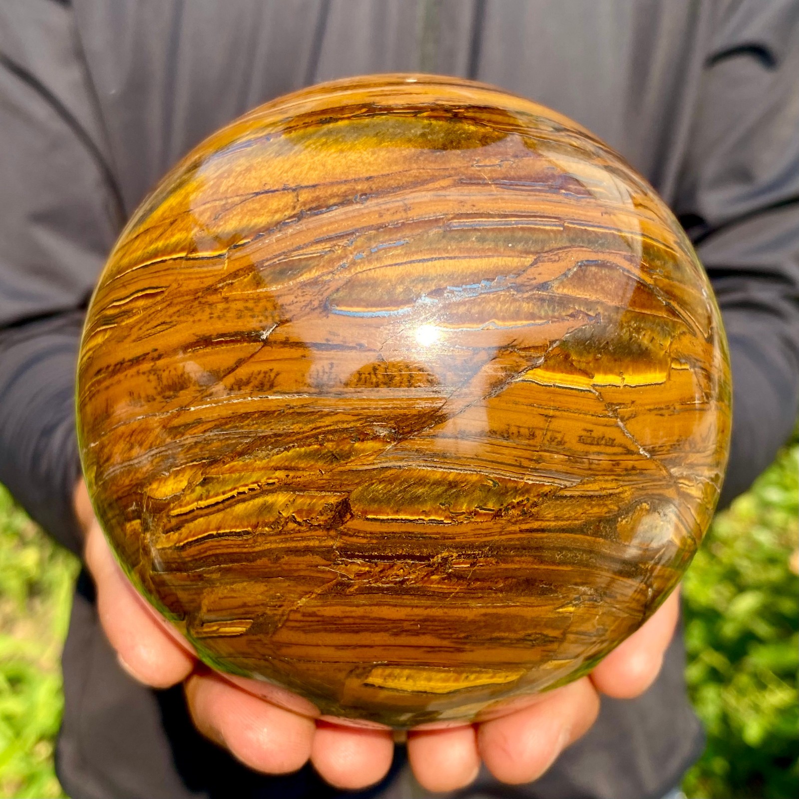 4.47LB Large Natural Tiger’s Eye Ball Quartz Crystal Sphere Gem Healing Décor