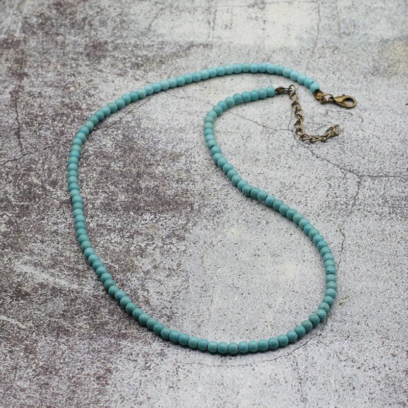 Antique Handmade 4mm Natural Stone Beads Necklace Simple Mens Chocker Necklace
