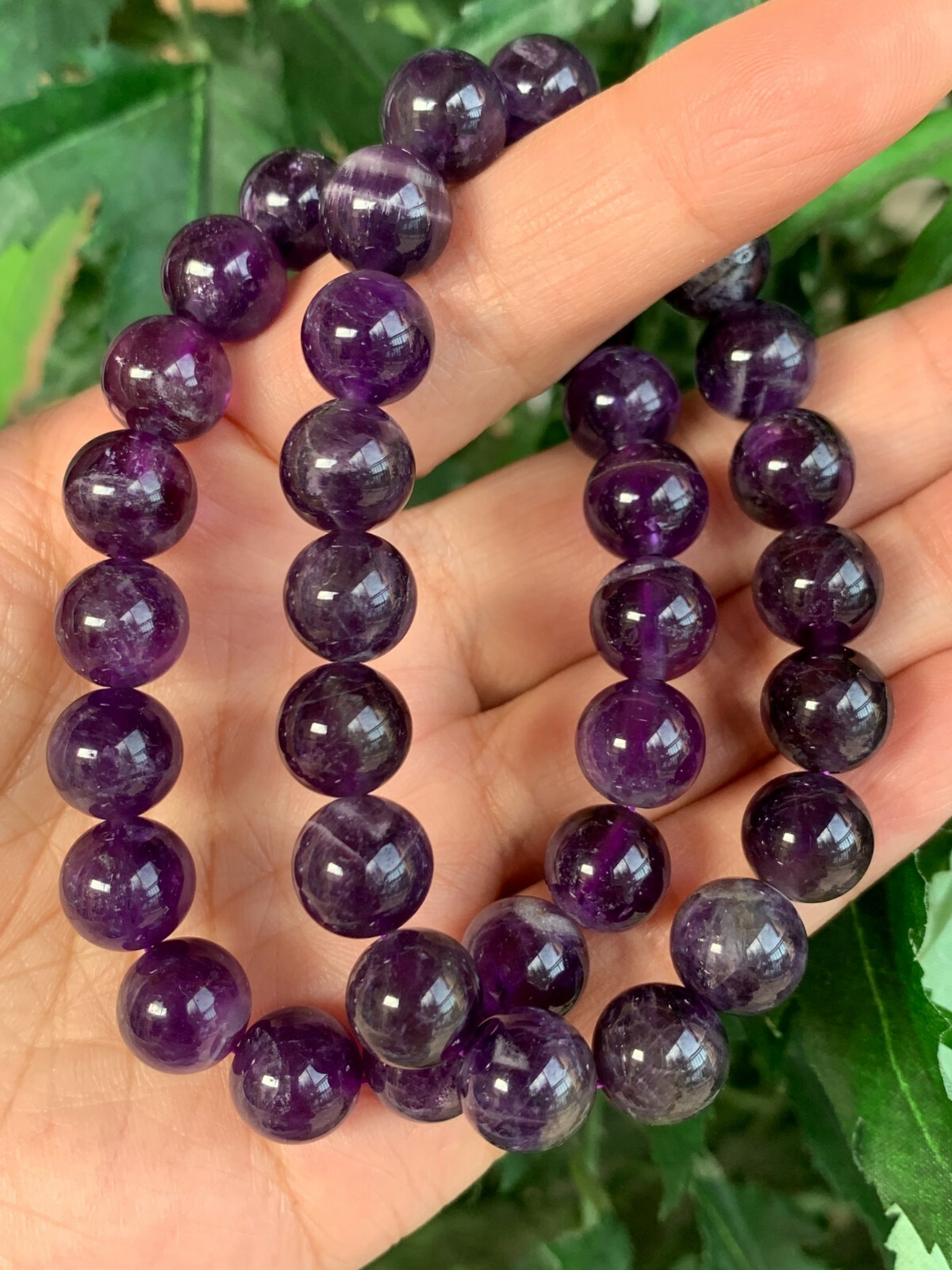 Grade A++ Amethyst Crystal Bead Bracelet 10mm, Deep Purple Amethyst Bracelet