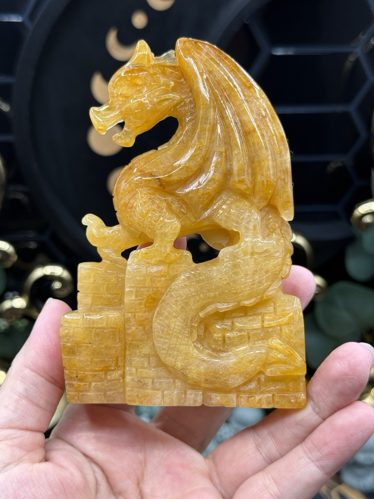 Golden Healer Carved Dragon beautiful carving Yellow Hematoid Free shipping