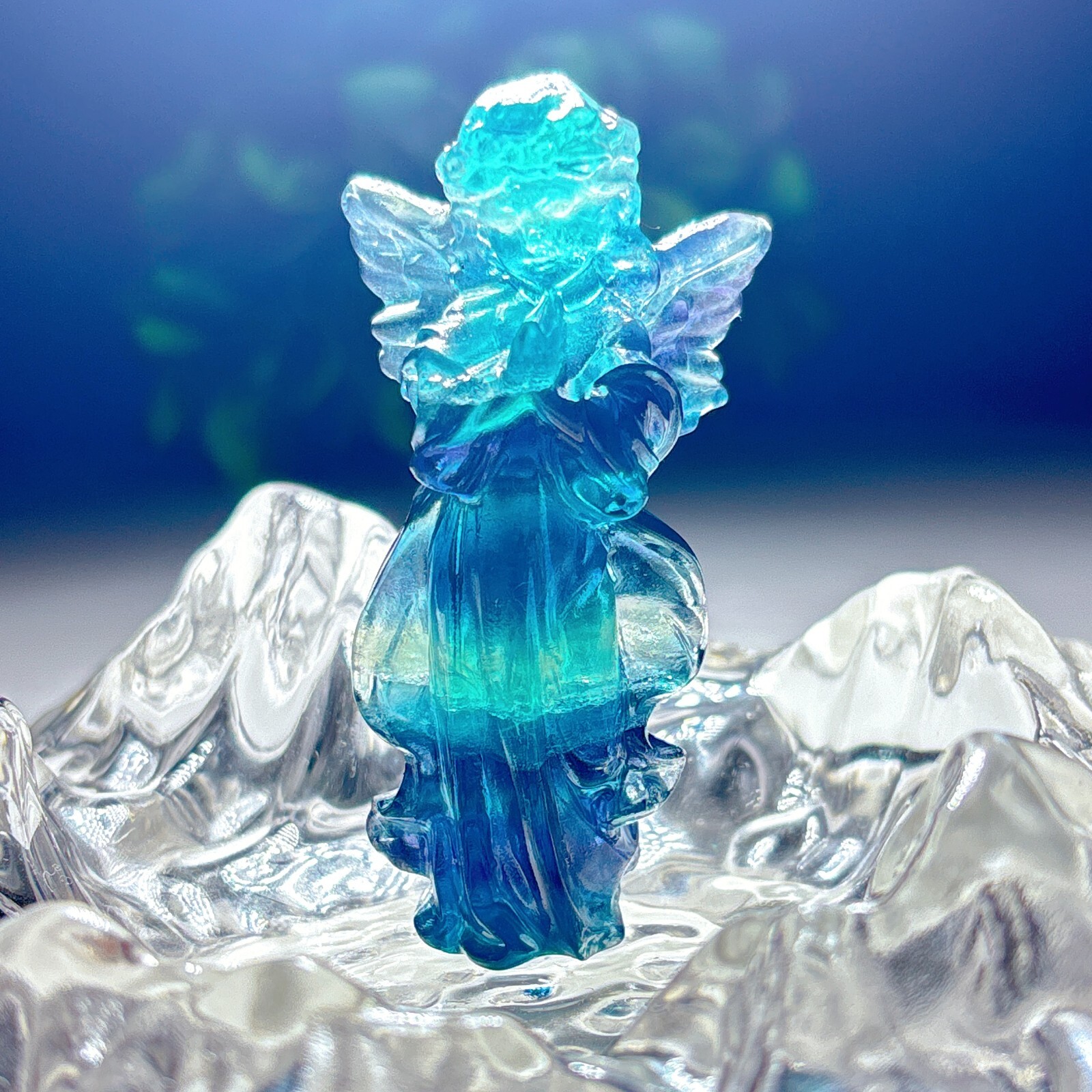 1PC Natural rainbow fluorite carving angel quartz crystal healing gift