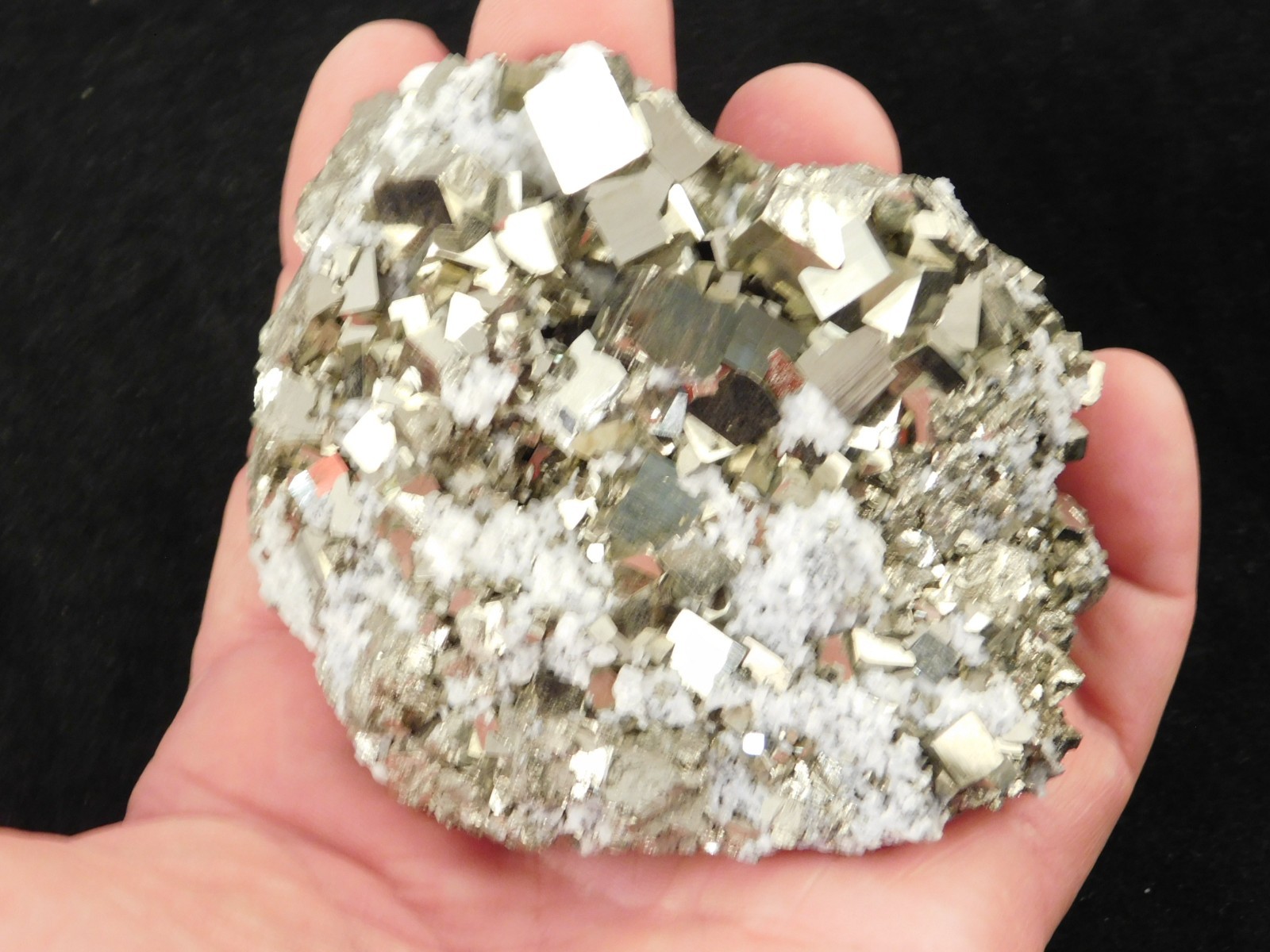 LARGER! 100% Natural PYRITE CUBE Cluster with Druzy Calcite Peru 490gr