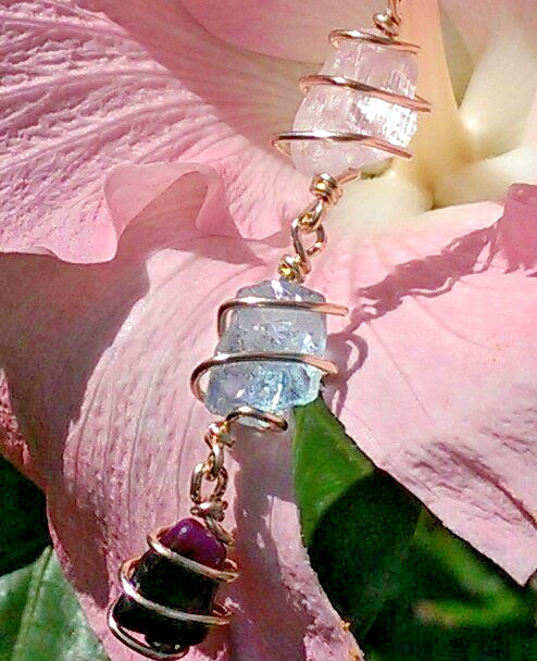SUGILITE, AQUAMARINE, KUNZITE “Angel Kiss” 18 KT GOLD Synergy Necklace Pendant!