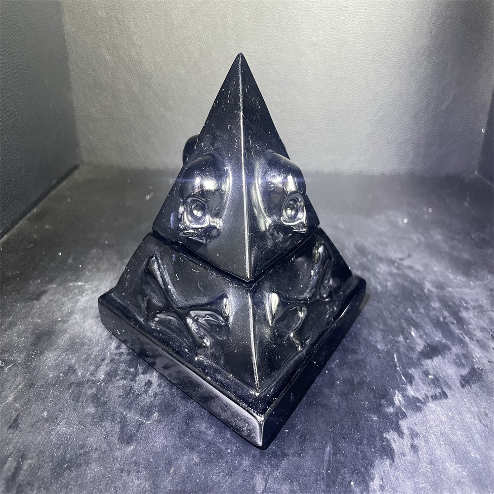 1.6LB 4”Black Obsidian Pyramid Box Carving Crystal Quartz Carving Gift
