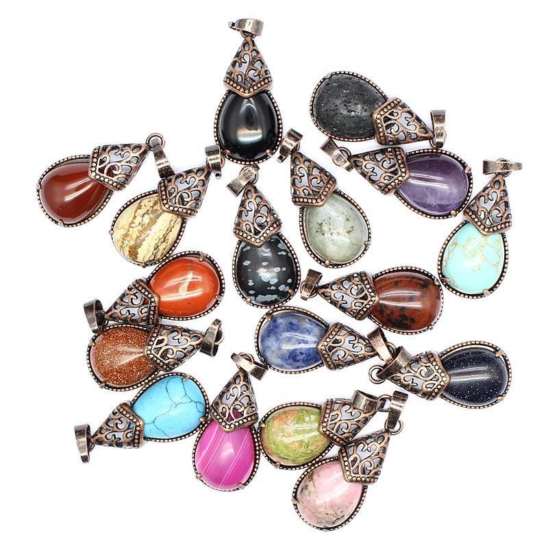 3-5PCS Natural Stone Personalized Retro Crystal Blue Agate Water Drop Pendant